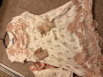 Cream & Rose Gold Embroidered South Asian Bridal Set