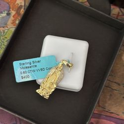 Mother mary moissanite diamond pendant 14k gold over 925 sterling silver