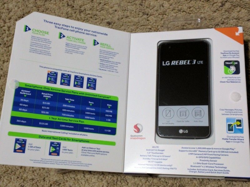 LG Rebel 3 LTE L158vl Black Tracfone Prepaid 16 for sale online