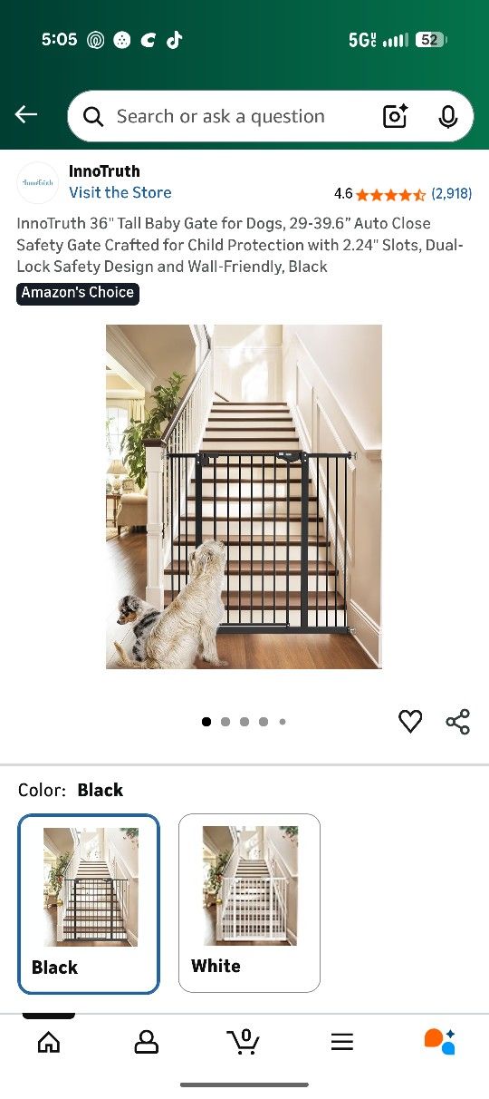 InnoTruth 36" Tall Baby Gate for Dogs, 29-39.6” Auto Close Safety Gate Crafted for Child Protection with 2.24" Slots, Dual-Lock Safety Design and Wall