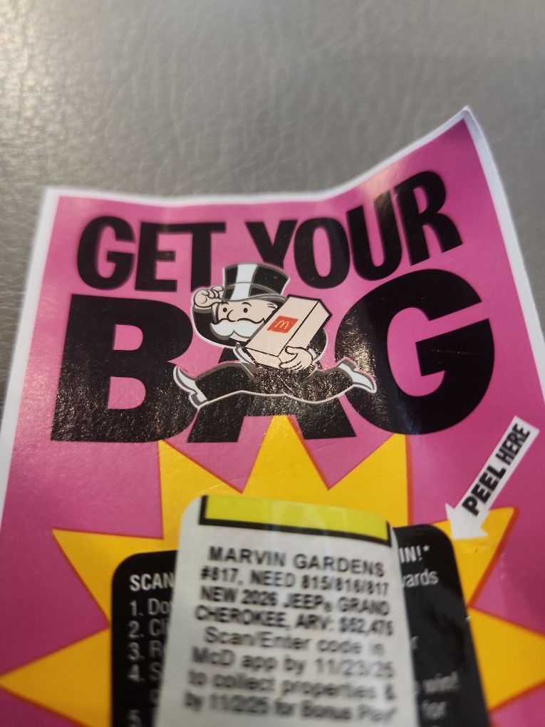 Marvin Gardens McDonald's Monopoly 