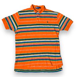 Polo Ralph Lauren Orange  Mexican Blanket Striped  Polo Shirt Men’s Size Large 