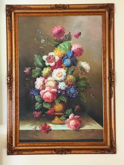 Elegant Classical Floral Still Life — Large Framed Reproduction Print in Ornate Gold Frame  Listing Price: $250
