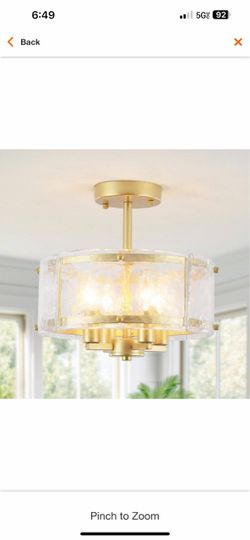 Wilhelm 12.6 in.4-Light Gold Modern Drum Candle Semi-Flush Mount with Glass Panels Shade and No Bulbs Included L18