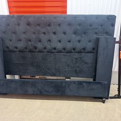 Charcoal Gray King Velvet upholstered Tufted Platform Bed W/Mattress - FREE DELIVERY