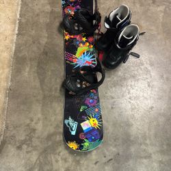 Snowboard Size 145cm With Burton Bindings And Burton Boots Size 8.5 Womens