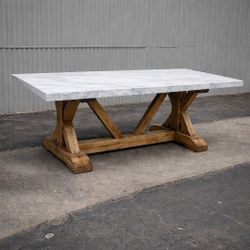 Restoration Hardware Solid Wood & Marble Dining Table – 40” x 78”