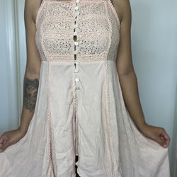 Blush Pink Button Down Long Train Sun Dress 