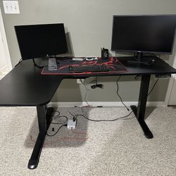 L Shaped Standing Desk And Adjustable Leather Office Chair