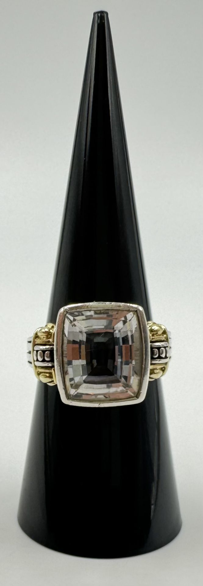 Lagos Caviar White Topaz Sterling Silver And 18k Gold Cocktail Ring Size 7