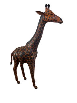 Decorative Vintage Giraffe Leather Wrapped Large 37.5” Tall Figurine Statue