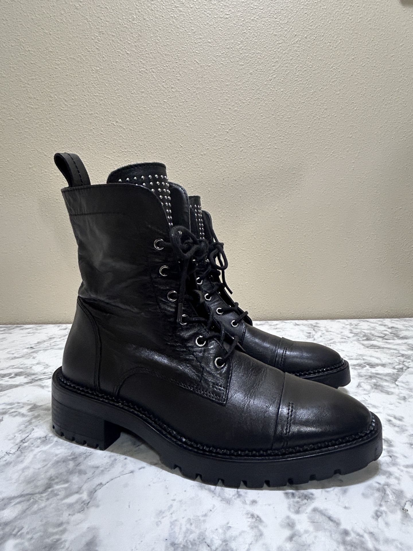 ZARA Leather Combat Boots Black Studded Granolagirl