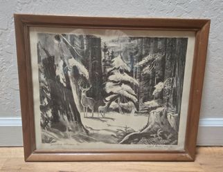 Earl Gross Winters Shadow Signed Lithograph Print 1/20 AWS Mid Century Art 1959