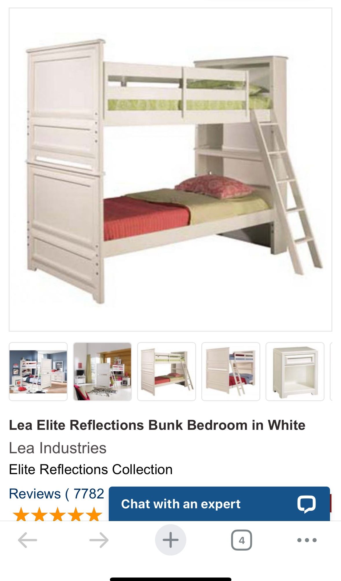 Lea Elite Reflections Bunk Bedroom in White (Full Over full)