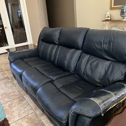 Leather Sofa, And Loveseat And Queen Anne End Tables