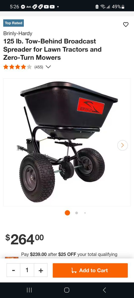 Brinly-Hardy 125 lb. Tow-Behind Broadcast Spreader for Lawn Tractors and Zero-Turn Mowers $190