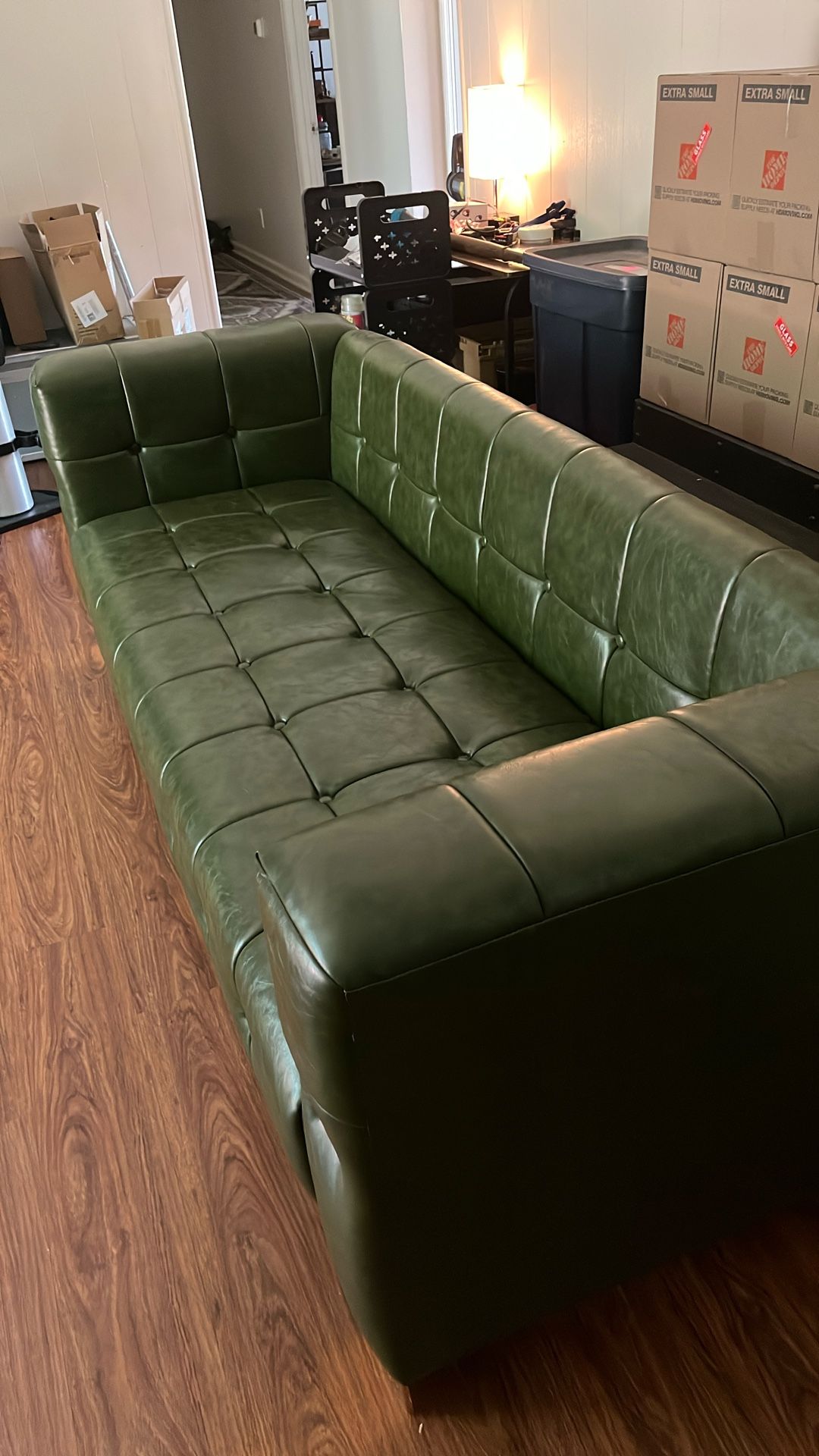 Green Leather Tufted Couch