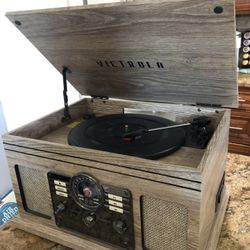 Victrola Nostalgic 6-in-1 Bluetooth Record Player & Multimedia Center with Built-in Speakers – 3-Speed Turntable, CD & Cassette Player, AM/FM Radio, W