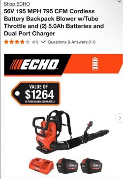 56V 195 MPH 795 CFM Cordless Battery Backpack Blower w/Tube Throttle and (2) 5.0Ah Batteries and Dual Port Charger