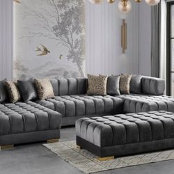 Ariana Gray Velvet Double Chaise Sectional

