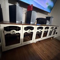 $300 Antique White Media Stand 6 Door TV Stand