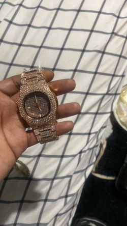 Gold and moissanite watch with gold link chain set