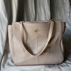 Tory Burch Pink Beige Gold Tote Purse 