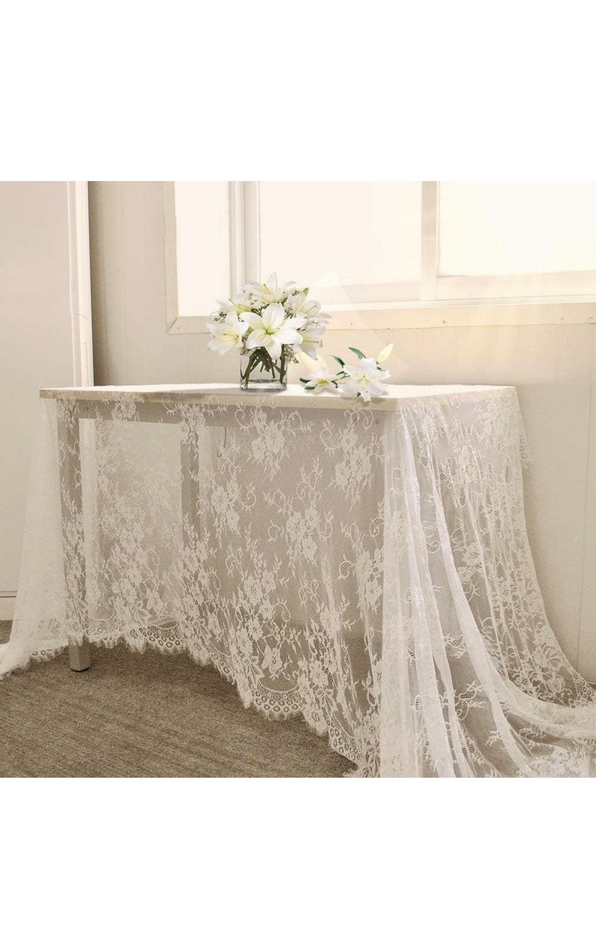 2-Pack Lace Tablecloths – 30x120” White Vintage Rectangle Overlays for Wedding or Event Tables