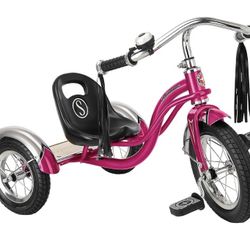 Schwinn Roadster Bike for Toddler, Kids Classic Tricycle, Low Positioned Steel Trike Frame with Bell and Handlebar Tassels, Rear Deck Made of Genuine 