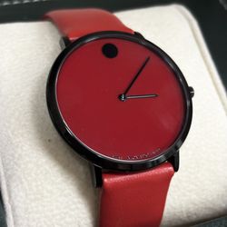 Movado Modern 47 Watch Men's Watch with a Red Dial and Red Calfskin Strap