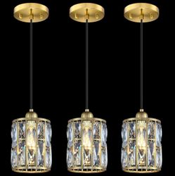 3 Pack 1 Light 5.3" Crystal Hanging Kitchen Island Pendant Light Brushed Bronze Finish