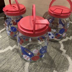 Sports-Themed Glass Canister ($25 each or $60 for all)