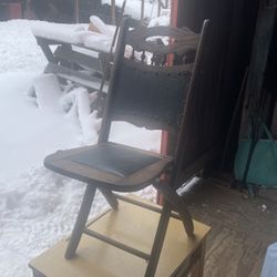 Leather And Wood Folding Chair