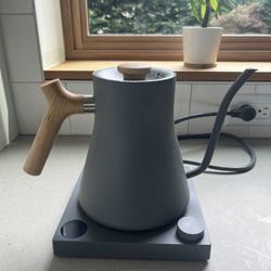 Fellow Stagg EKG Electric Kettle, matte gray with walnut wood handle