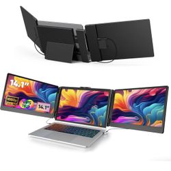 Laptop Screen Monitor Extender, 1080P FHD Triple Portable Monitor Build-in Stand & Dual Speakers Fit for 13''-16.1'' Laptop, Plug and Play, Compatible