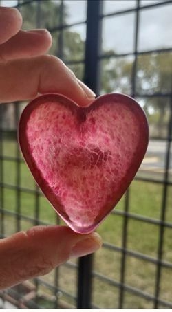 Robert Held Art Glass Heart Paperweight Iridescent Red Tone Hand Blown Textured