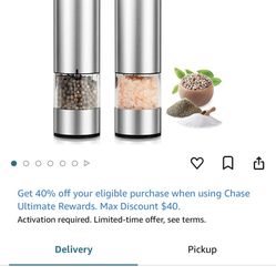 OUWMAN Electric Salt and Pepper Grinder Set, Stainless Steel Automatic Salt and Pepper Grinder Set with LED Light, Battery Powered Salt Grinder, One H