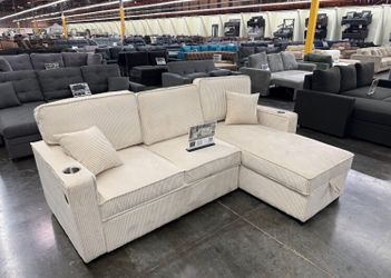 2-pc sectional Sofa with pull-out bed & storage ivory
