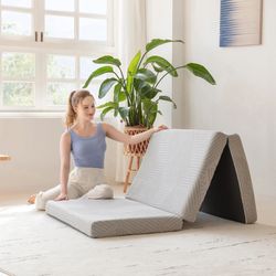 EGOHOME 4” Tri-Fold Memory Foam Mattress Topper King Foldable Guest Bed