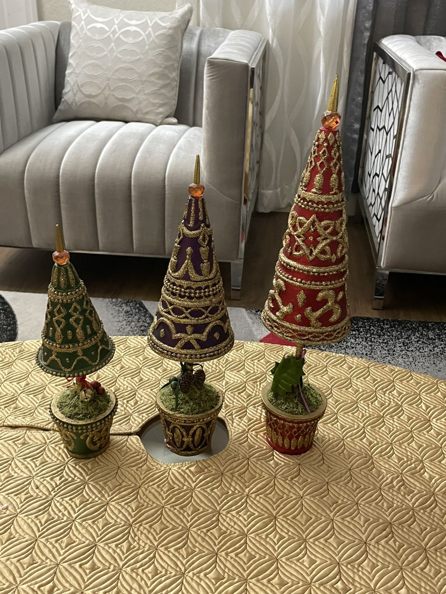 Vintage Sparkling Holiday Decor Ceramic Christmas Topiary Trees