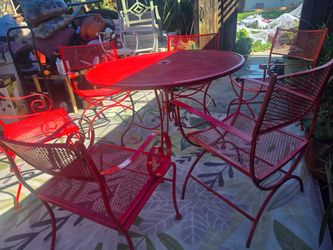 7 pcs vintage wrought iron 6  woodard chairs table plantation pattern