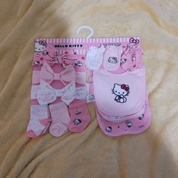 12-Set Hello Kitty Mittens, Bibs, Socks And Headbands - New