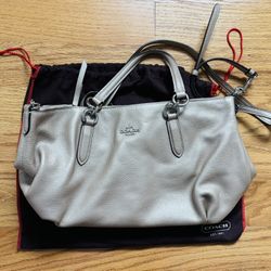 Authentic Coach Ally Satchel Bag in Platinum Silver Pebble  #F39216 & Dust Bag
