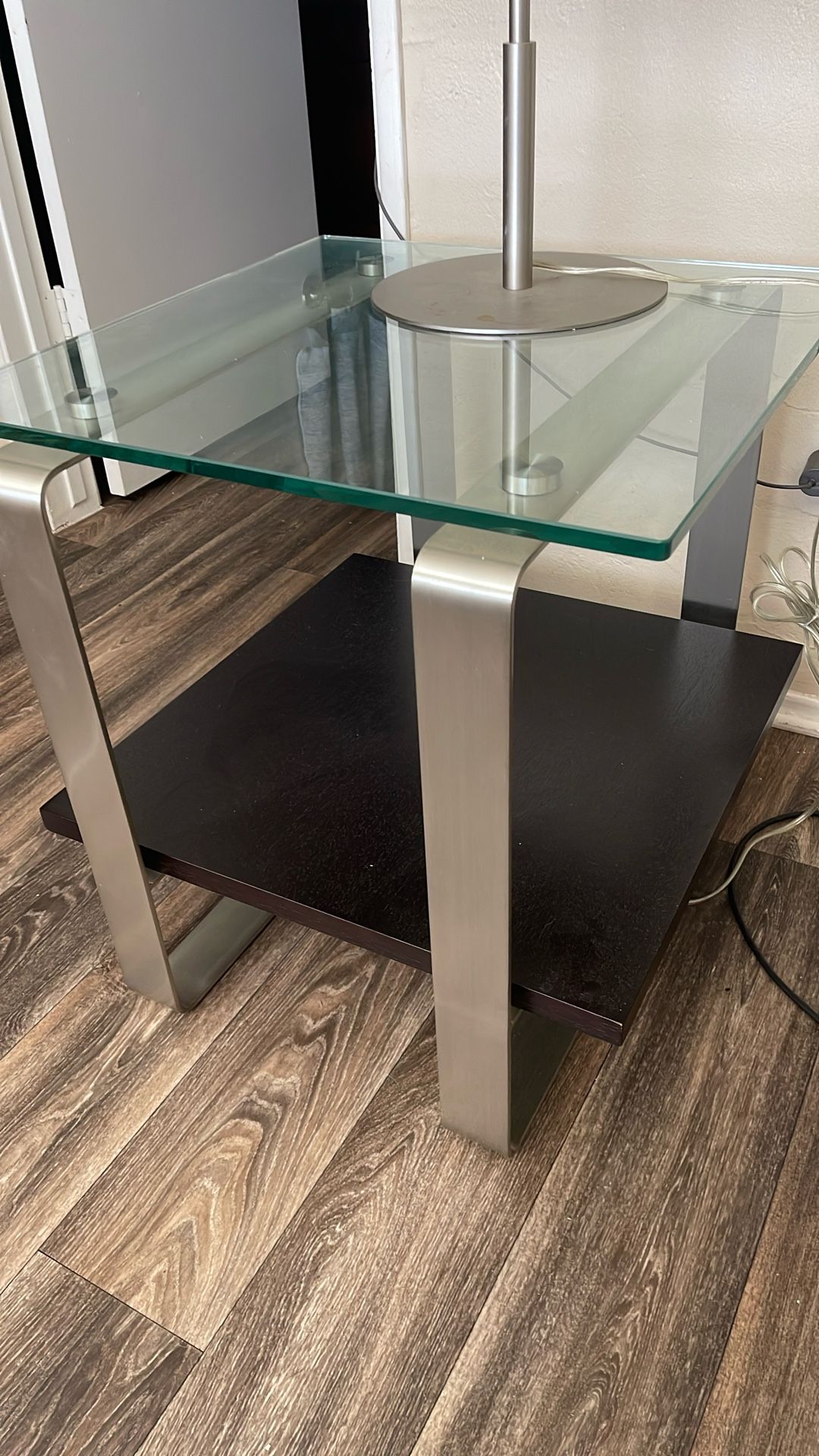 BDI Glass Top Modern Side Table/ Nightstand
