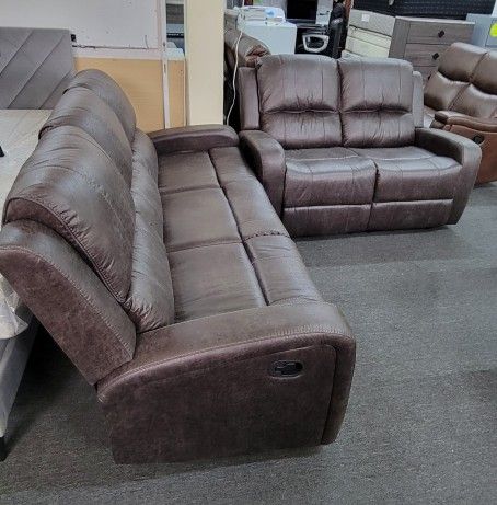 ✅️✅️2 pc smoke leather like fabric sofa and love seat set with recliners on the ends✅️ Recliner Chair Not Included✅️✅️