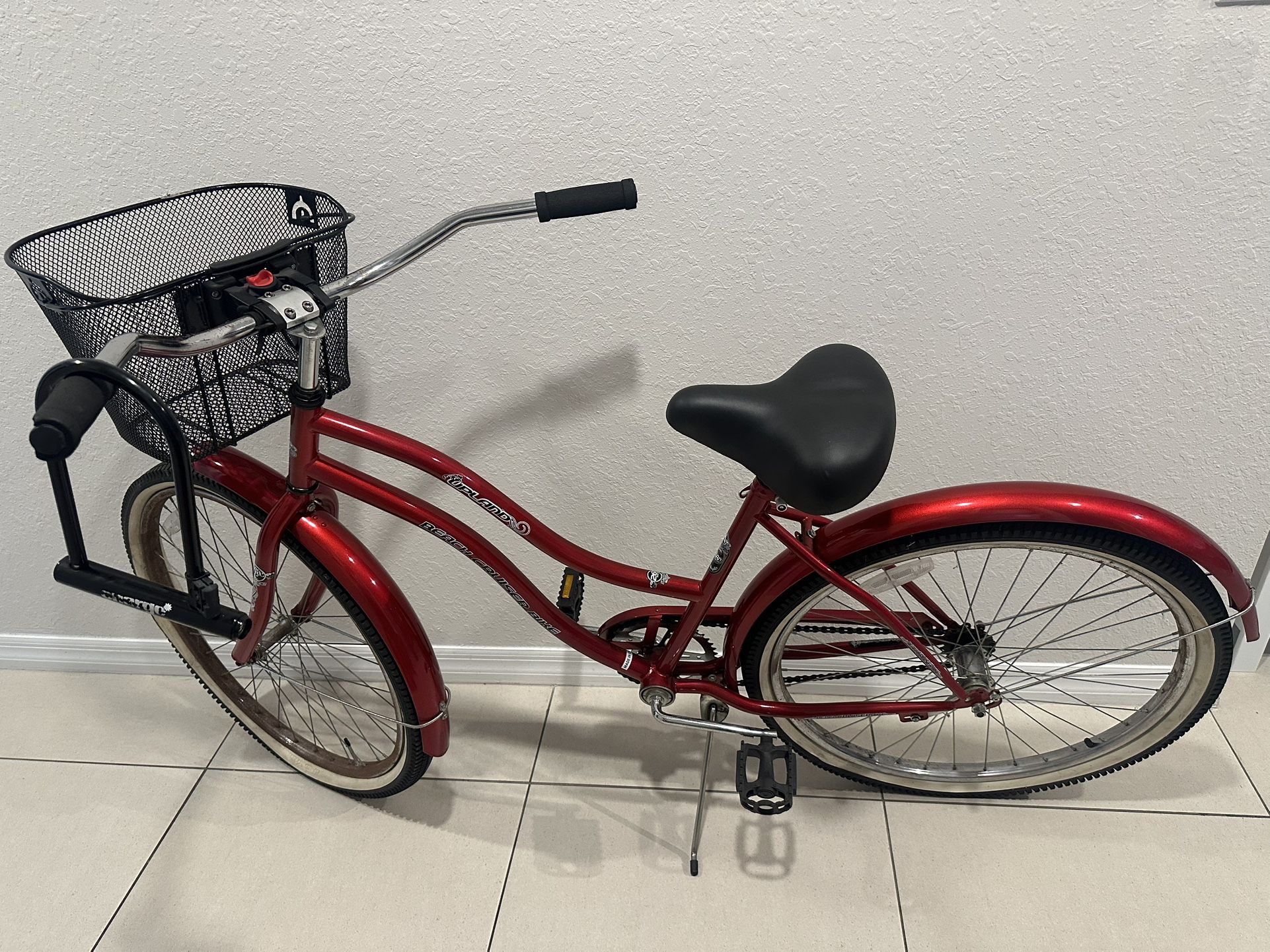 Red Bicycle With Basket And Lock