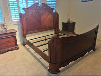 King Size Wood Bed Frame with Carved Detail