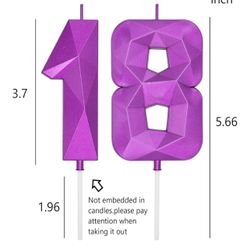 Large Birthday Candle Number 3D Purple 3.7 inch Party Celebration Anniversary Decoration Cake Topper 1 Piece (Number 18 Purple)