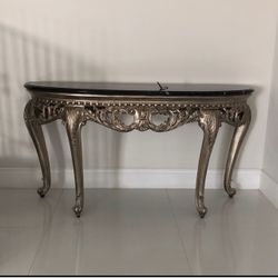 Baroque Italian Console Table with Black Marble Top