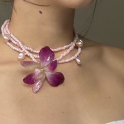 Magenta Orchid Pink Beaded Choker Necklace 